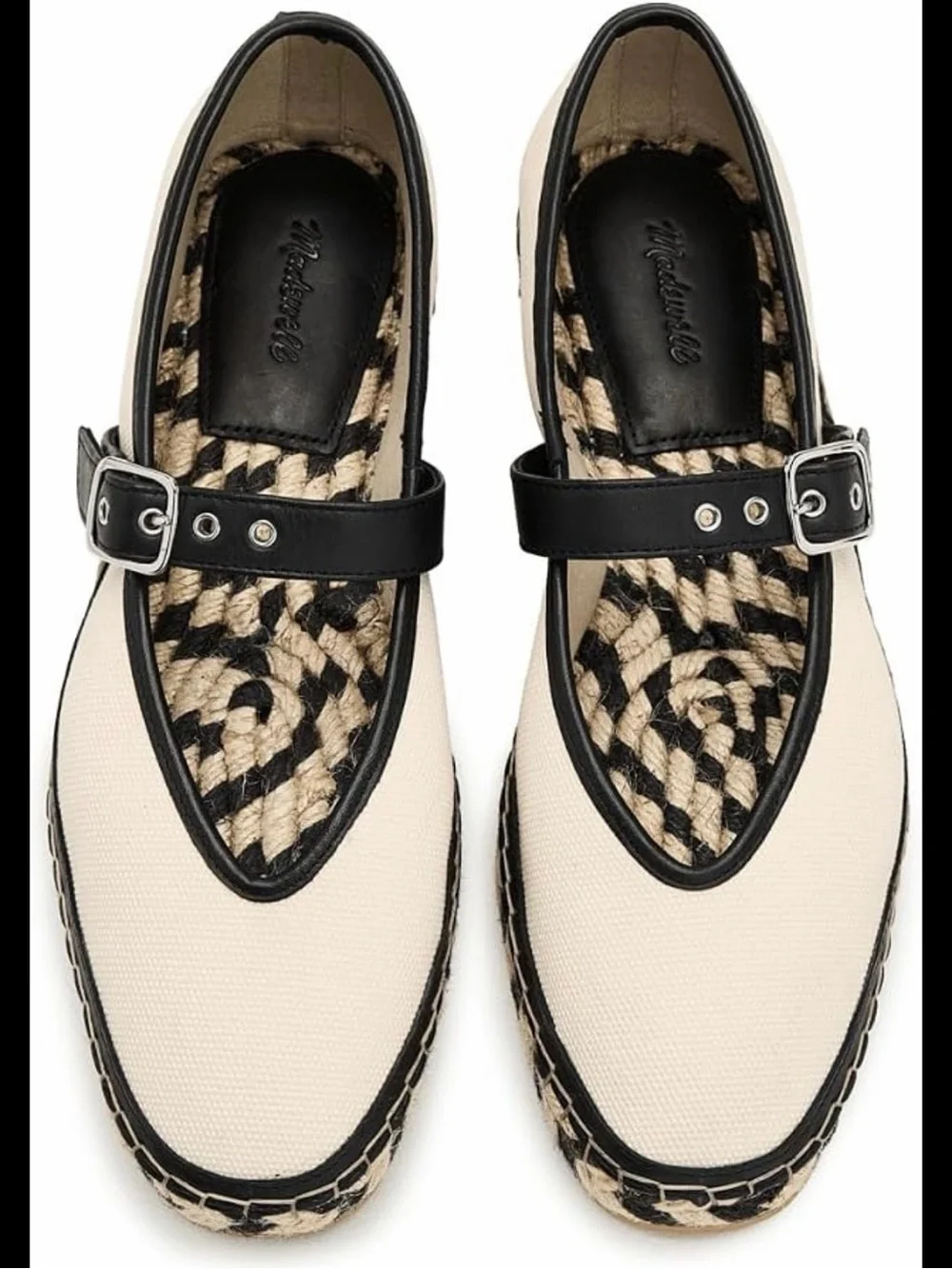 Madewell Cream and Black Mary Jane Canvas Espadrilles 8.5